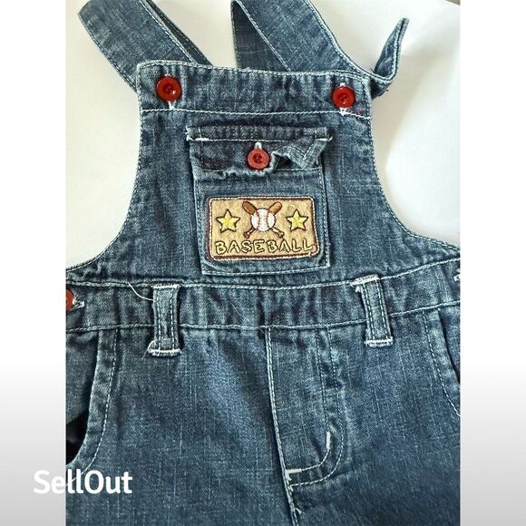 Small Wonders Infant Denim Overalls Baseball Embroidery 3/6 Months Vintage - Picture 3 of 7